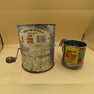 Vintage 2 Flour Sifter Metal Mesh Screen Sifter 2 Size Brand Working Farm Decor